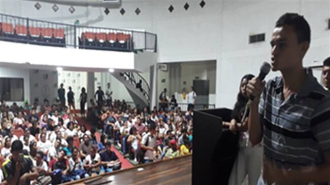 Estudiantes de la UniCor en Asamblea permanente. . Foto: Ana Morales