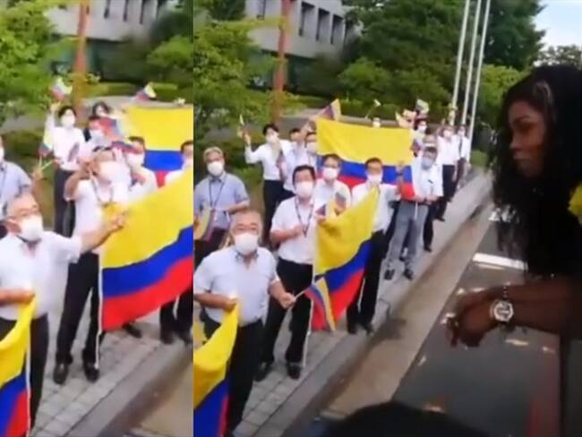 Despedida de trabajadores de hotel a Caterine Ibargüen y colombianos en Japón. Foto: Instagram: @triplecibarguen