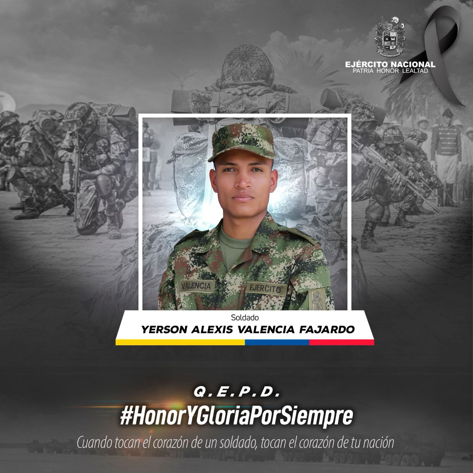 Fue asesinado el soldado Yerson Alexis Valencia Fajardo. Foto: Ejército Nacional.