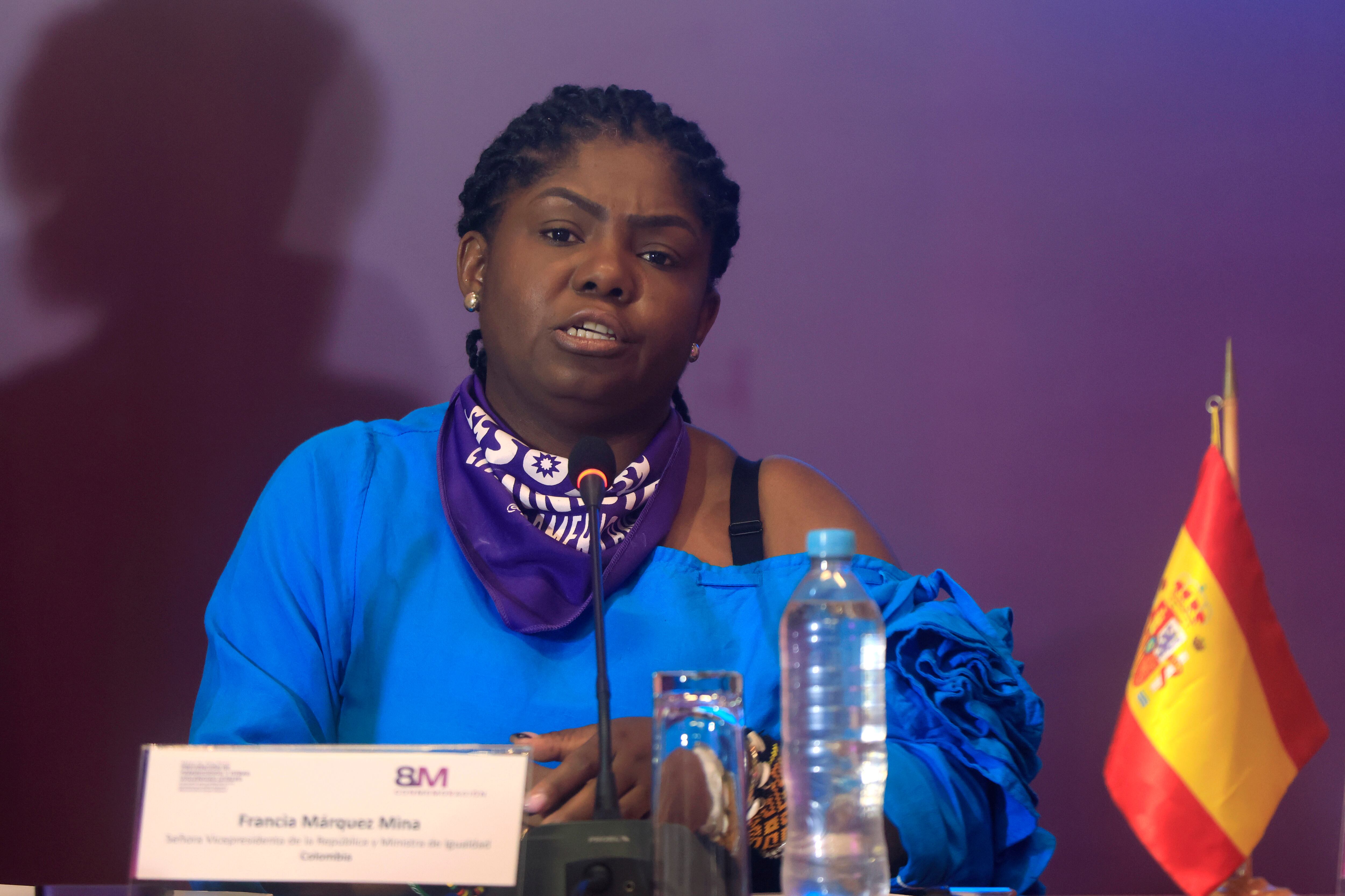 Francia Márquez habló durante la instalación de la V Sesión de la Mesa de Alto Nivel para la prevención de feminicidios y otras violencias contra la mujer. EFE/Ricardo Maldonado Rozo