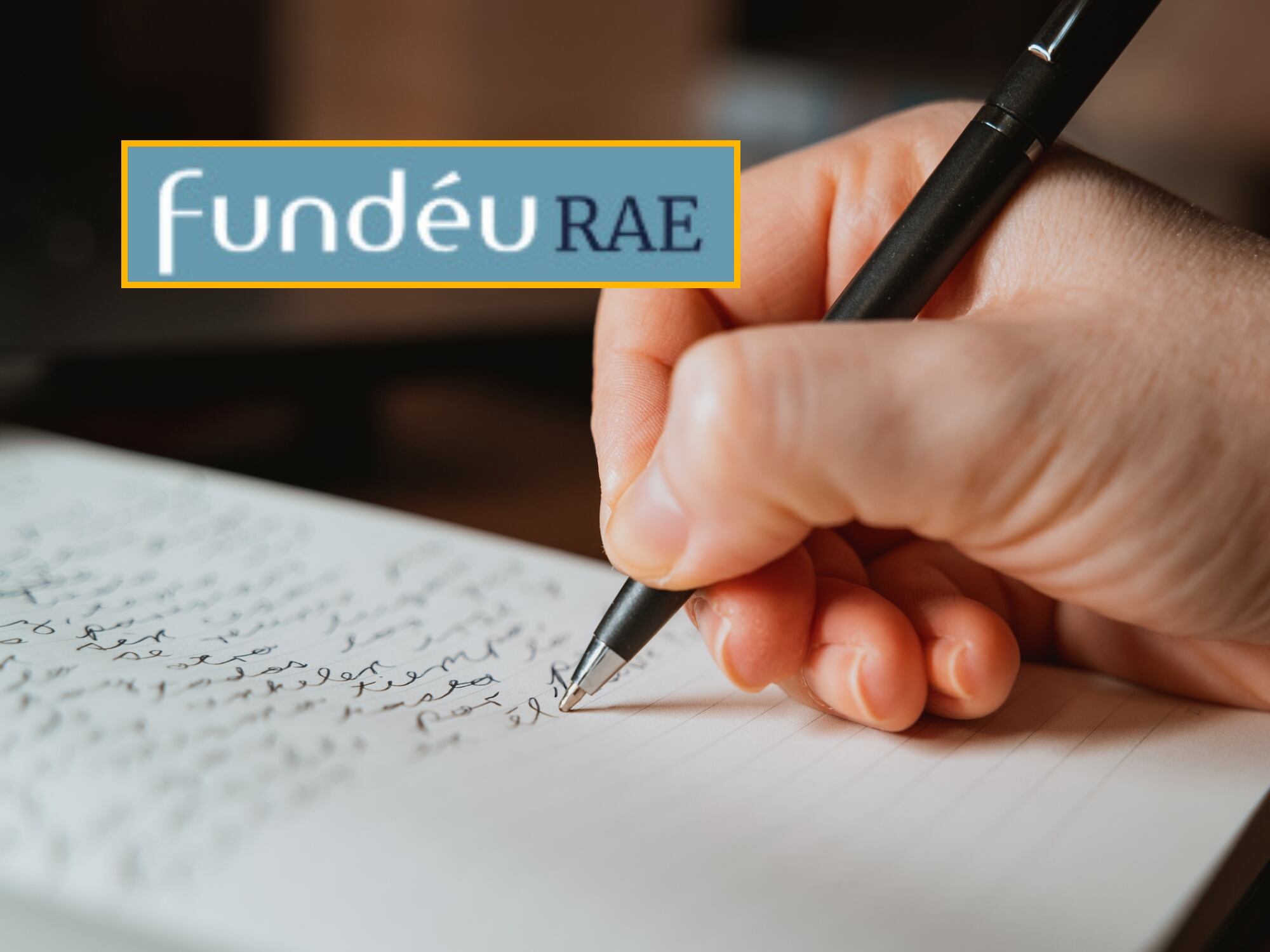 Escribir imagen de referencia y Fundéu. Fotos: Getty Images y Fundéu.