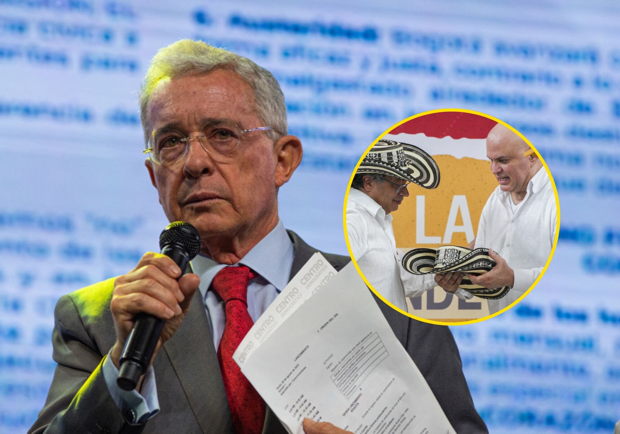 Álvaro Uribe, Gustavo Petro y Salvatore Mancuso. Foto: (Photo by Sebastian Barros/NurPhoto via Getty Images) / EFE y Presidencia Colombia