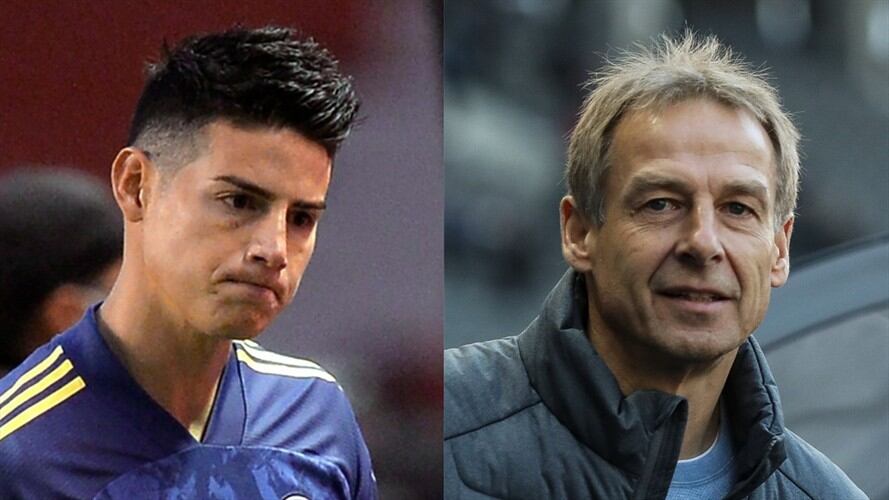 Futbolista james Rodríguez y entrenador alemán Jürgen Klinsmann. Foto: Rodrigo Buendia-Pool/Getty Images / Maja Hitij - Getty Images