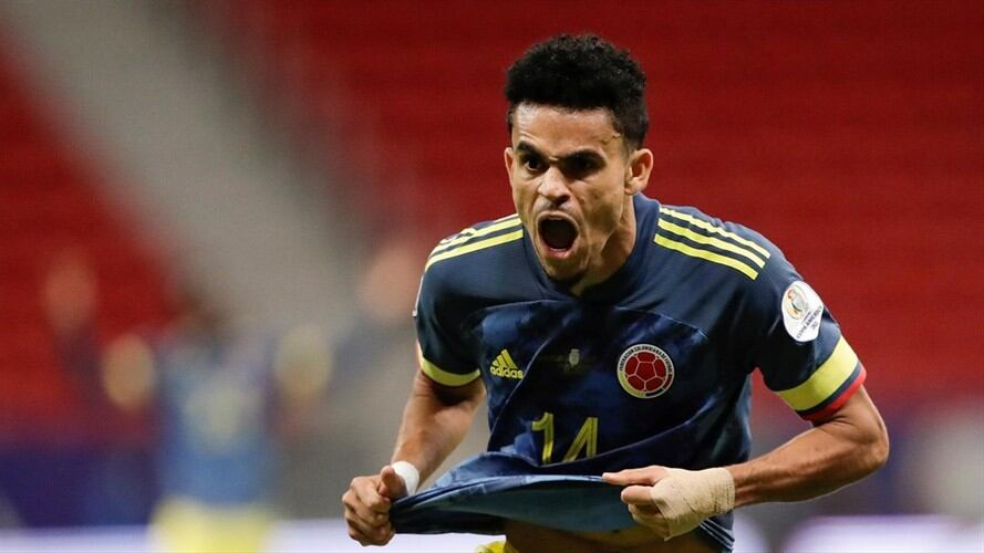 Luis Díaz de Colombia celebra un gol en el partido por el tercer puesto de la Copa América entre Colombia y Perú. Foto: Efe/Joedson Alves
