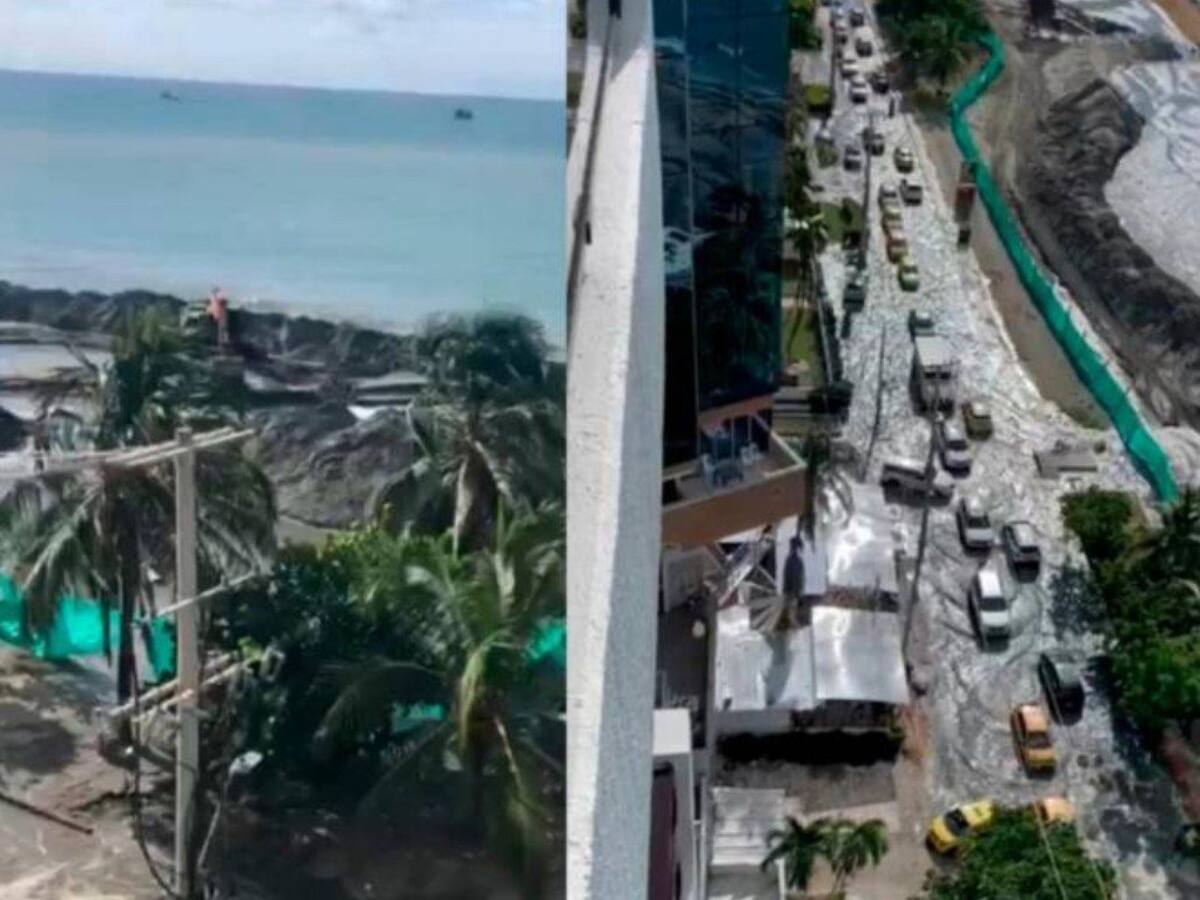 Ruptura de un dique en trabajos de Protección Costera de Cartagena inunda una vía