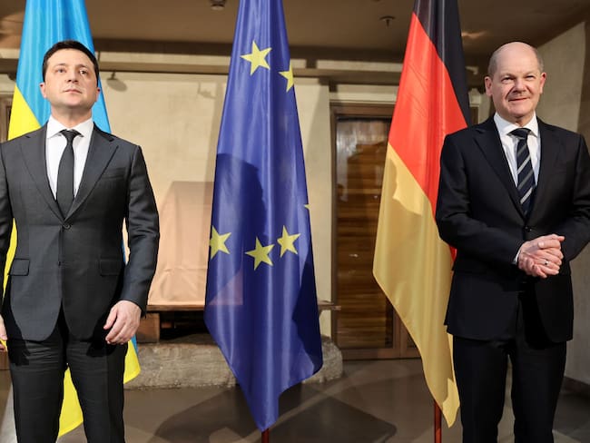 Canciller de Alemania, Olaf Scholz y el presidente de Ucrania,  Volodymyr Zelensky. Foto de Alexandra Beier