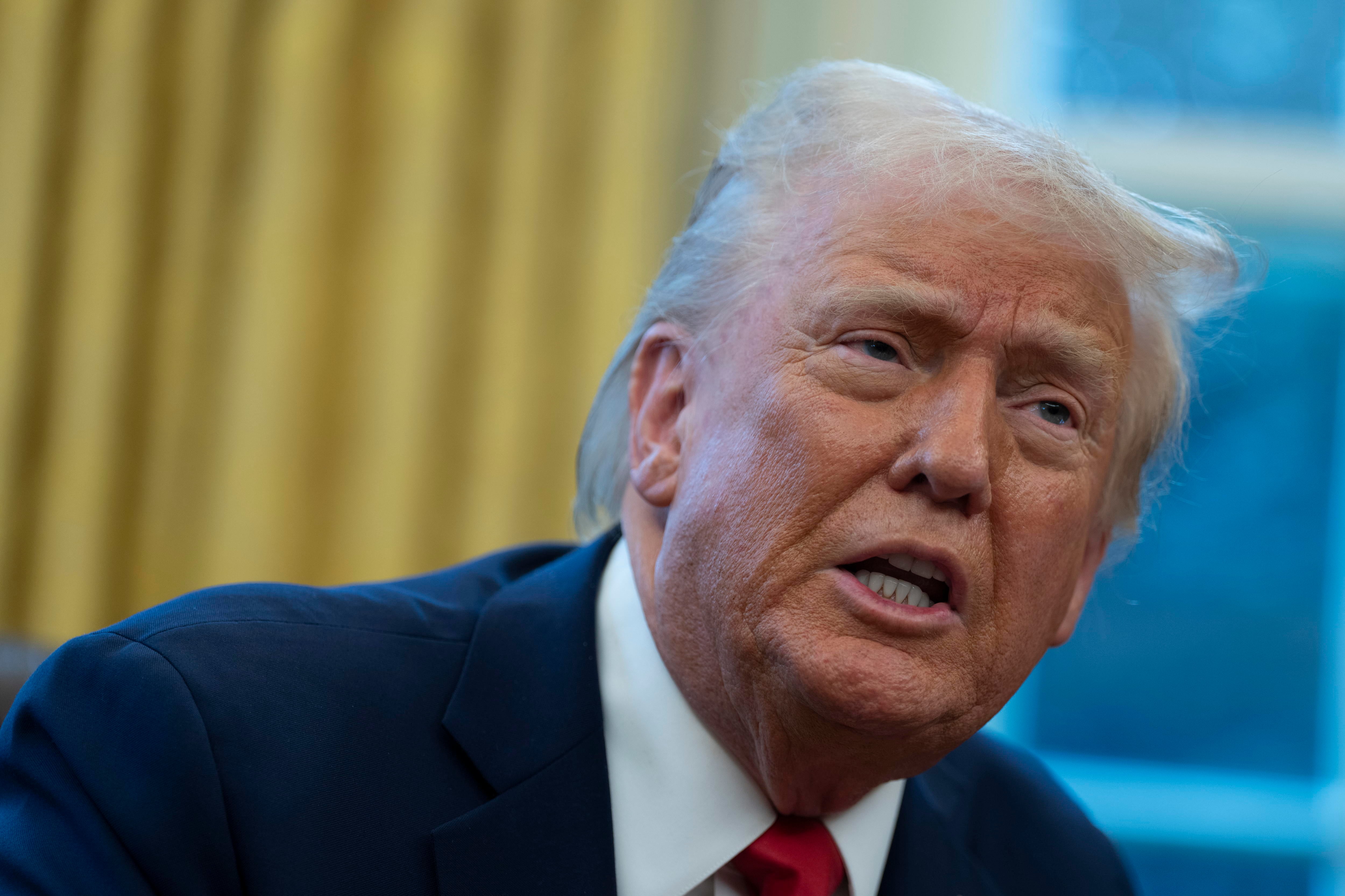Washington (United States), 03/02/2025.- US President Donald Trump speaks as he signs executive orders in the Oval Office of the White House in Washington, DC, USA, 03 February 2025. EFE/EPA/CHRIS KLEPONIS / POOL