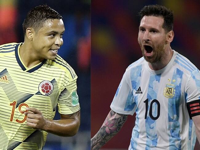 Futbolistas Luis Fernando Muriel y Lionel Messi en Eliminatorias Sudamericanas. Foto: Gabriel Aponte/Getty Images - Juan Mabromata - Pool/Getty Images
