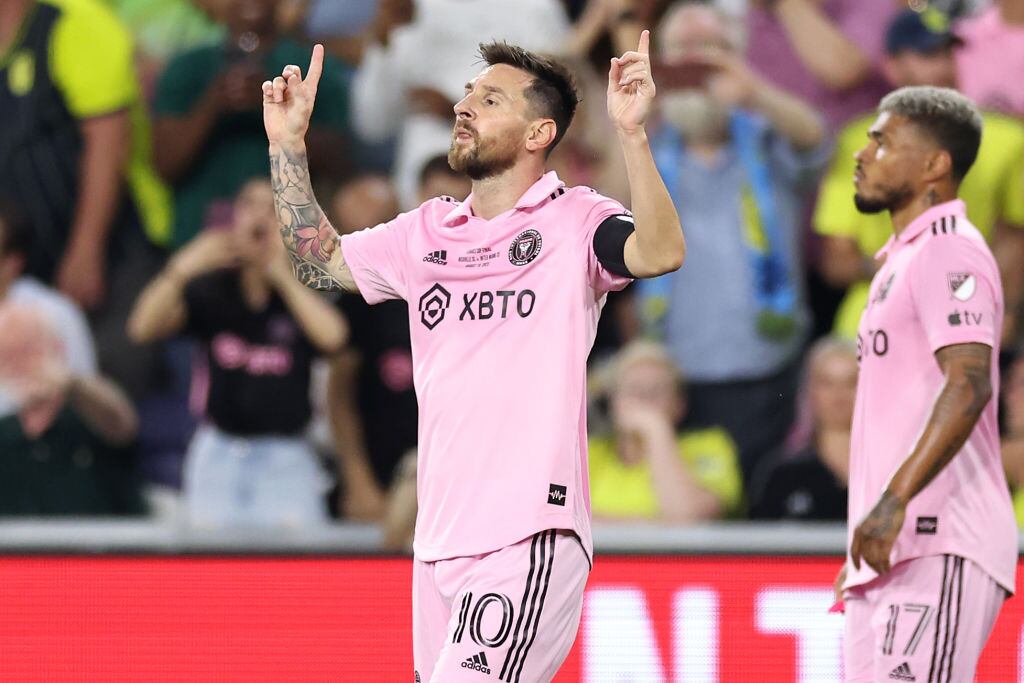 Messi celebra su gol en la final de la Leagues Cup con Inter Miami. 19 de agosto de 2023. Foto: Tim Nwachukwu/Getty Images.