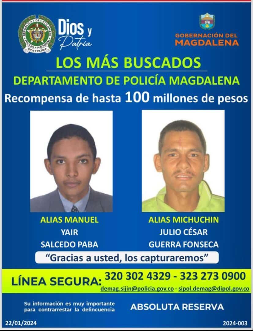 Cartel de los más buscados/ Policía del Magdalena
