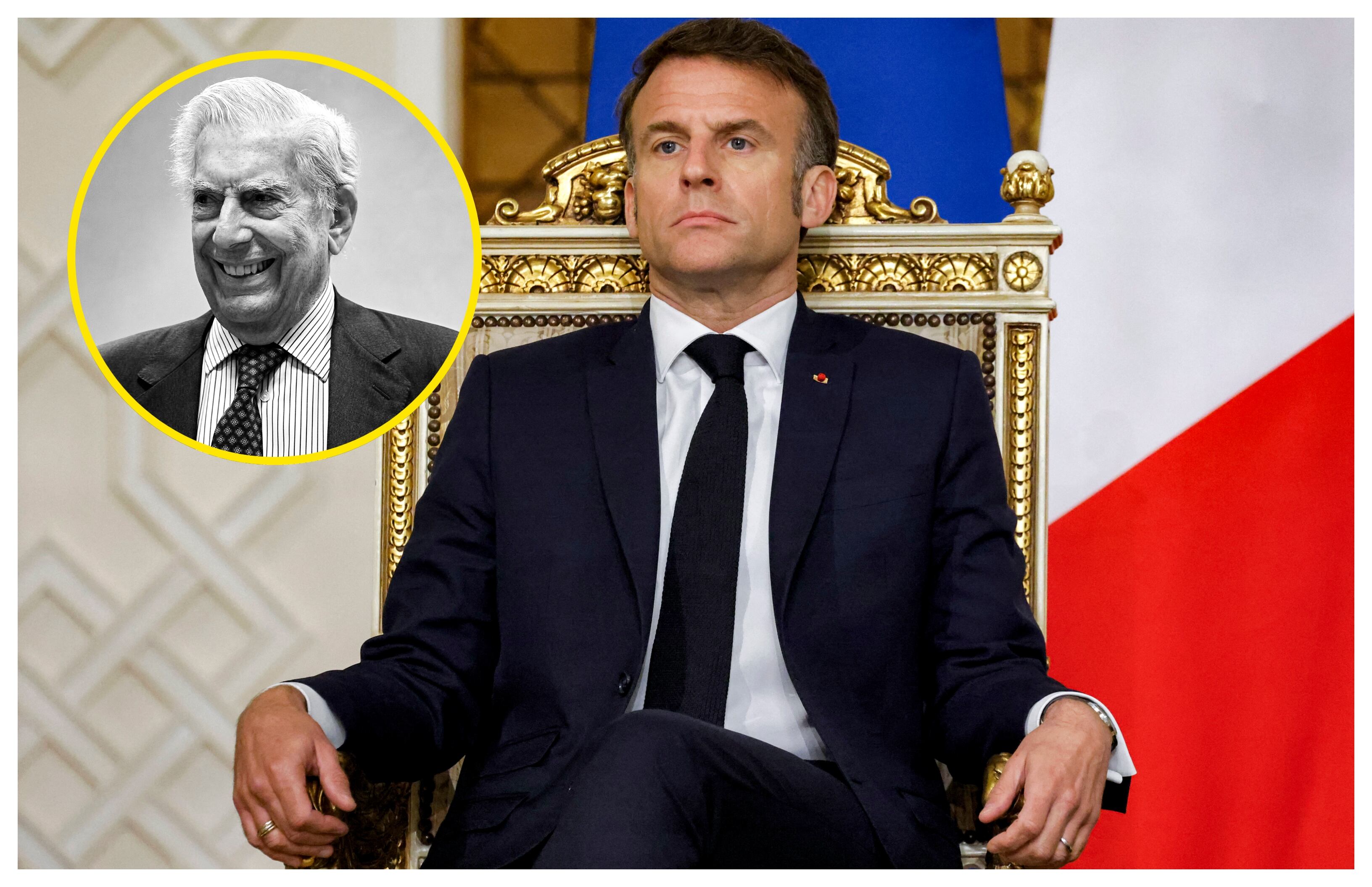 Emmanuel Macron y Mario Vargas Llosa. Foto: LUDOVIC MARIN/POOL/AFP via Getty Images