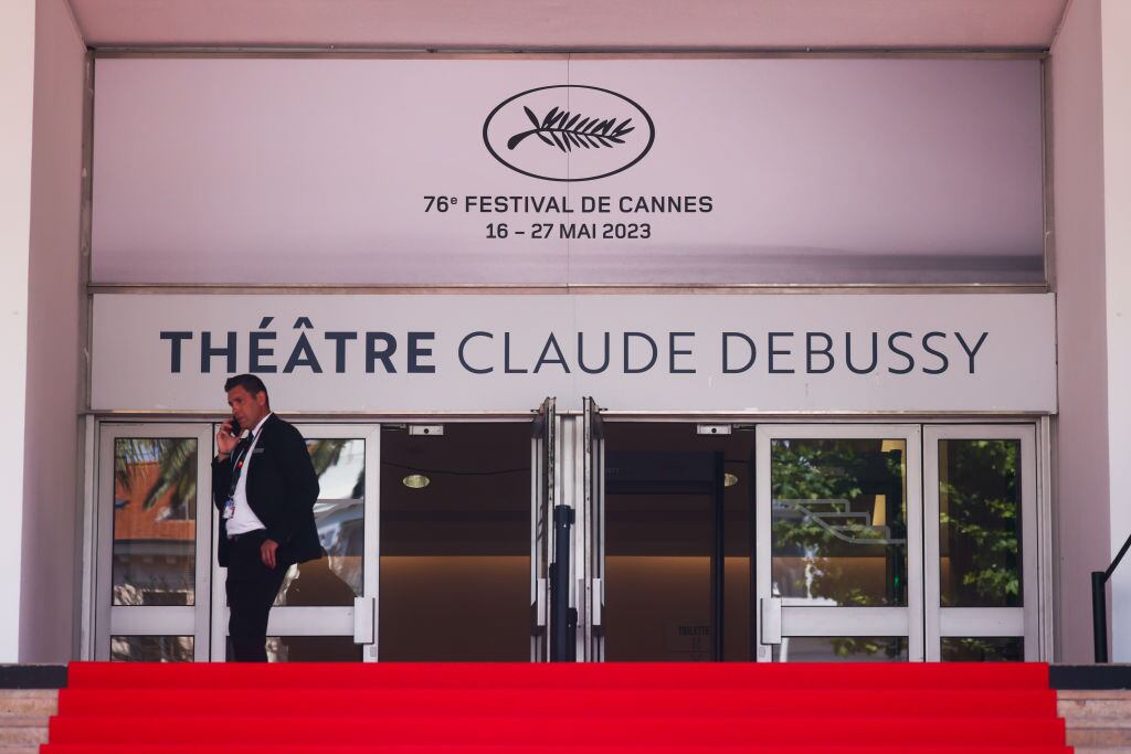 The entrance to Theatre Claude Debussy at Palais des Festivals during the 76th annual Cannes film festival in Cannes, France on May 24, 2023. (Photo by Beata Zawrzel/NurPhoto via Getty Images)