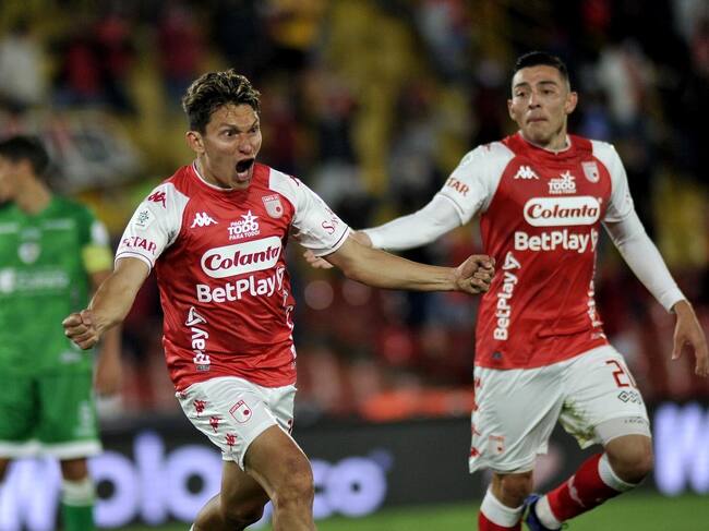 Wilfredo de la Rosa celebra el gol para Santa Fe ante La Equidad / Dimayor