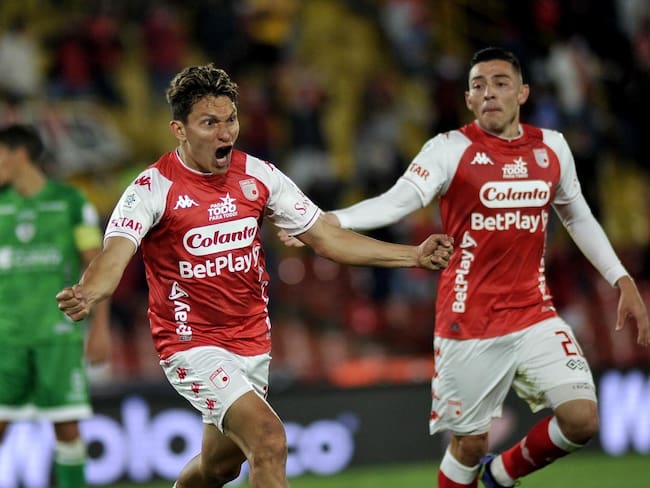 Wilfredo de la Rosa celebra el gol para Santa Fe ante La Equidad / Dimayor