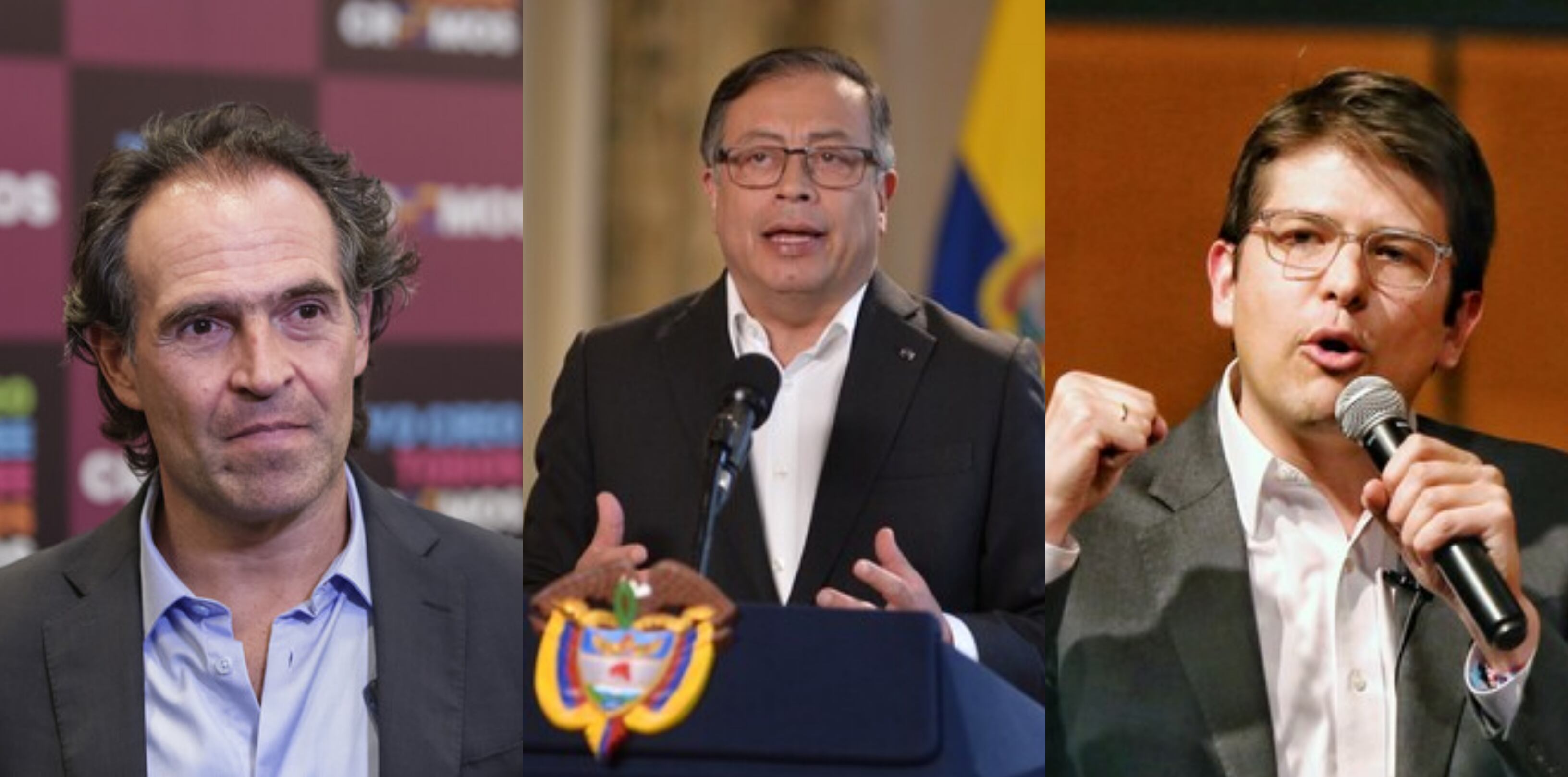 Federico Gutiérrez, Gustavo Petro y Miguel Uribe. Fotos: Colprensa, John Paz, Presidencia de la República y Camila Díaz.