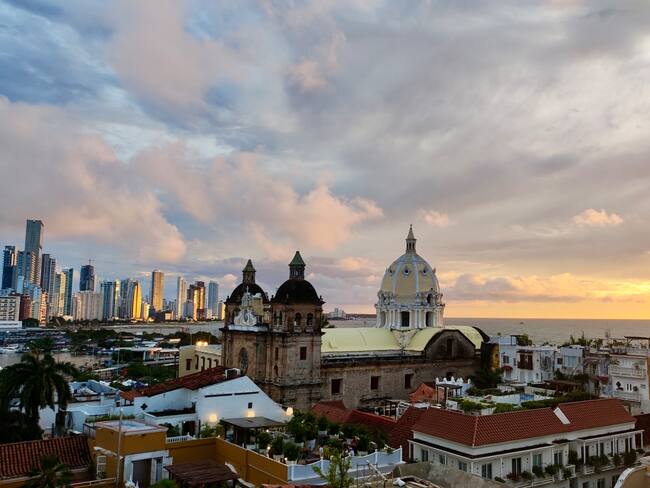 Beautiful sunset in Cartagena de Indias, Colombia, from a rooftop