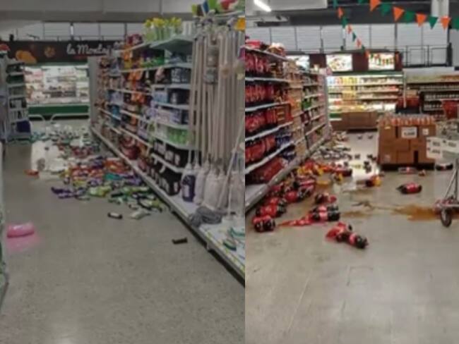Estragos del temblor en Colombia en supermercados. Foto: Captura video