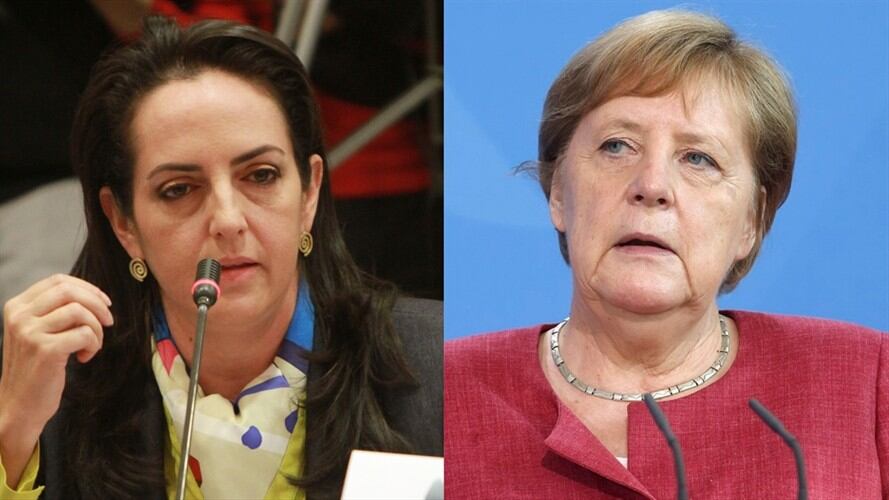Senadora de la República María Fernanda Cabal y canciller alemana Angela Merkel. Foto: Colprensa/Germán Enciso - Odd Andersen - Pool/Getty Images