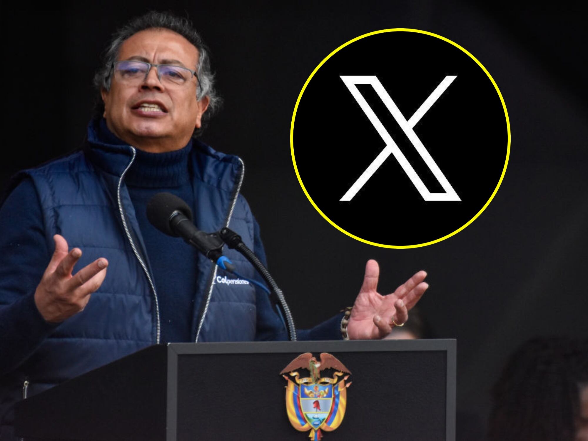 Gustavo Petro y logo de X. Foto: (Photo by: Cristian Bayona/Long Visual Press/Universal Images Group via Getty Images) / X
