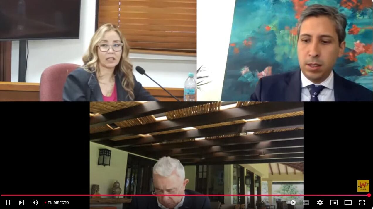 Juicio contra el expresidente Álvaro Uribe. Foto: Captura de pantalla.