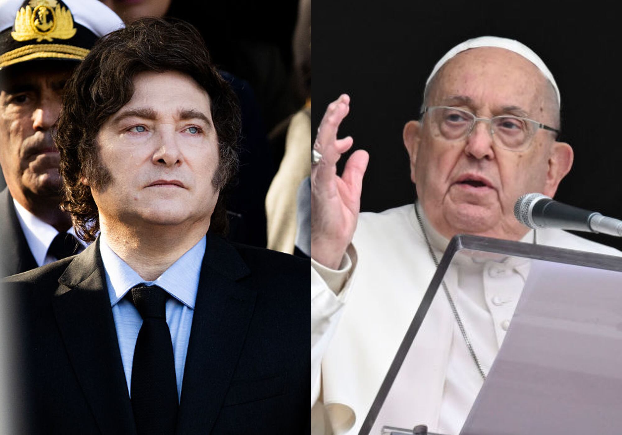 Javier Milei y papa Francisco. Foto: (Photo by Tomas Cuesta/Getty Images) / (Photo by Vatican Media via Vatican Pool/Getty Images)