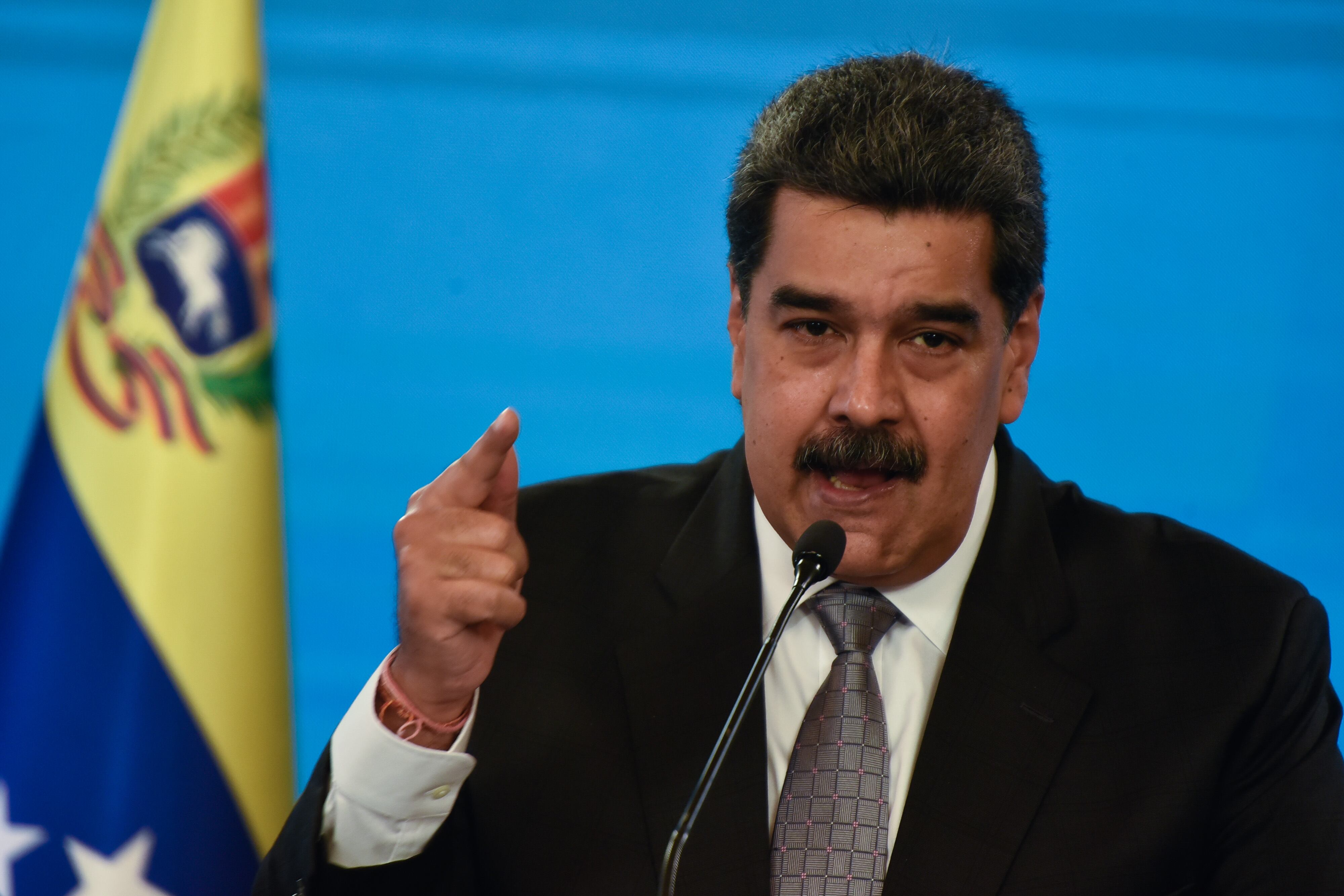 CARACAS, VENEZUELA - FEBRUARY 17: Nicolas Maduro President of Venezuela gestures as he speaks in a press conference at Miraflores Palace on February 17, 2021 in Caracas, Venezuela. Nicolas Maduro President of Venezuela announced the country will start vaccinating health workers from Thursday with the Covid-19 Vaccine Sputnik V. (Photo by Carolina Cabral/Getty Images)