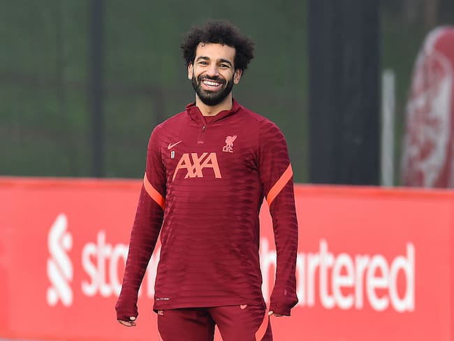KIRKBY, ENGLAND - DECEMBER 24: (THE SUN OUT. THE SUN ON SUNDAY OUT) Mohamed Salah of Liverpool during a training session at AXA Training Centre on December 24, 2021 in Kirkby, England. (Photo by John Powell/Liverpool FC via Getty Images)