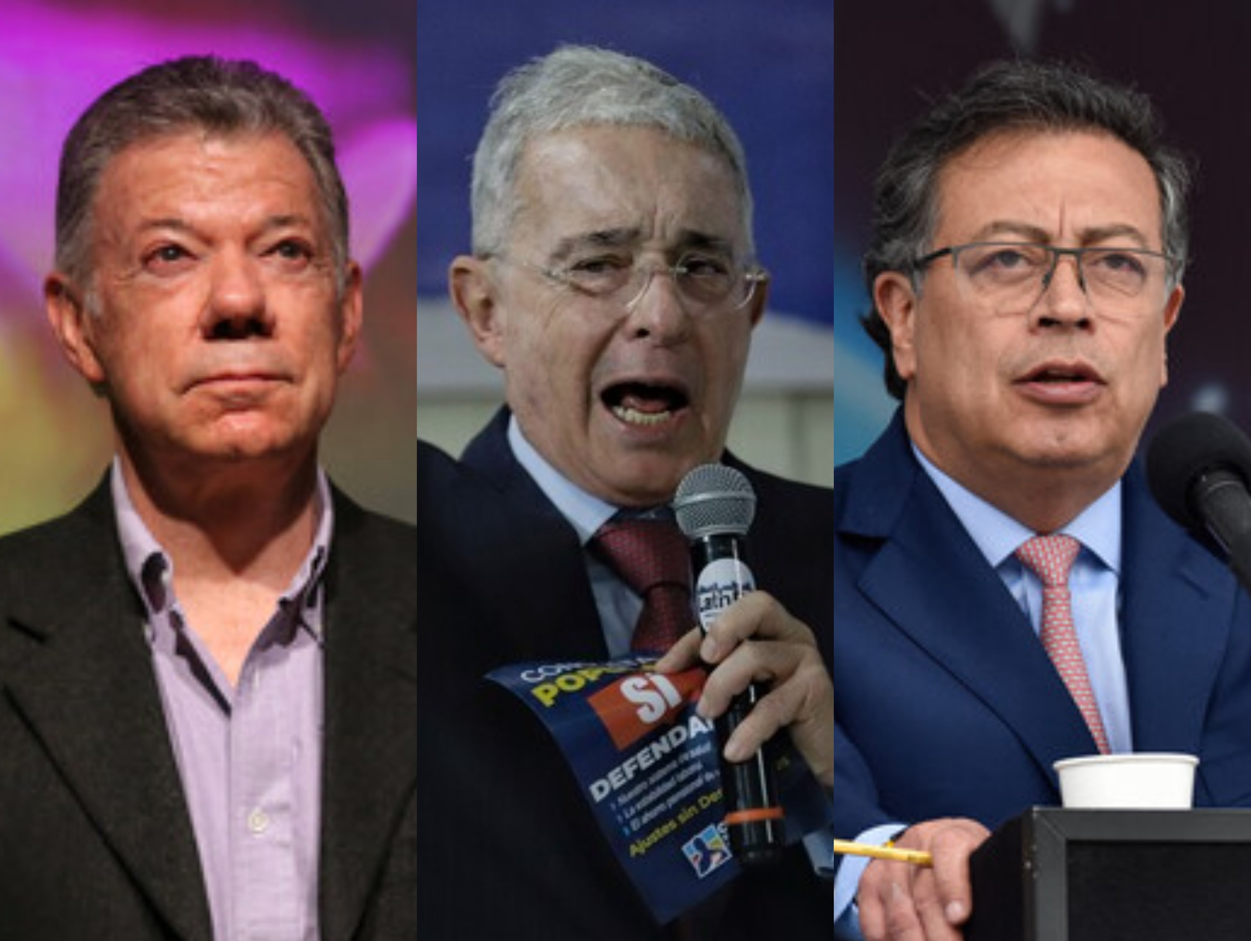 Juan Manuel Santos, Álvaro Uribe y Gustavo Petro. Foto: Colprensa / (Colprensa - Camila Díaz) / (Colprensa - Cristian Bayona).