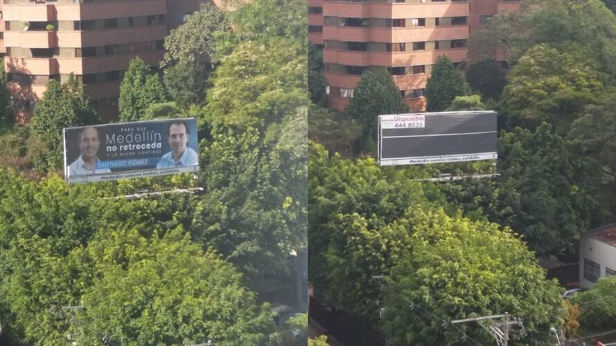 En las vallas aparecía el alcalde Federico Gutiérrez al lado del candidato a sucederlo, Santiago Gómez, que tiene como eslogan de campaña “el de Fico”. Foto: Redacción W Radio