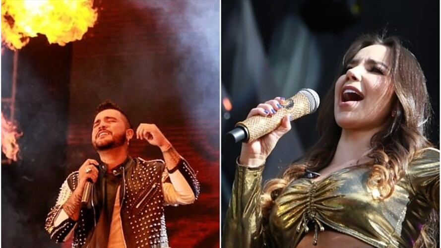 En medio de un concierto, los cantantes Jessi Uribe y Paola Jara se besaron. Foto: Colprensa