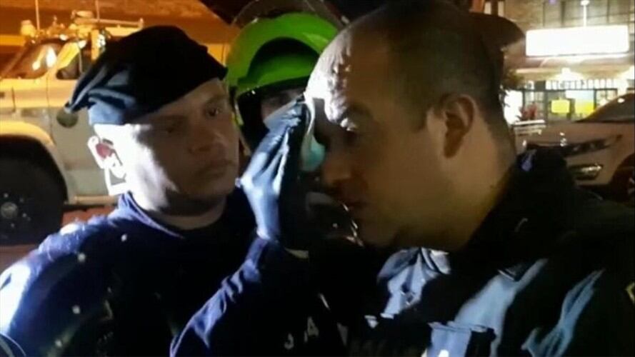 Uniformados heridos en Pereira. Foto: Policía Metropolitana de Pereira