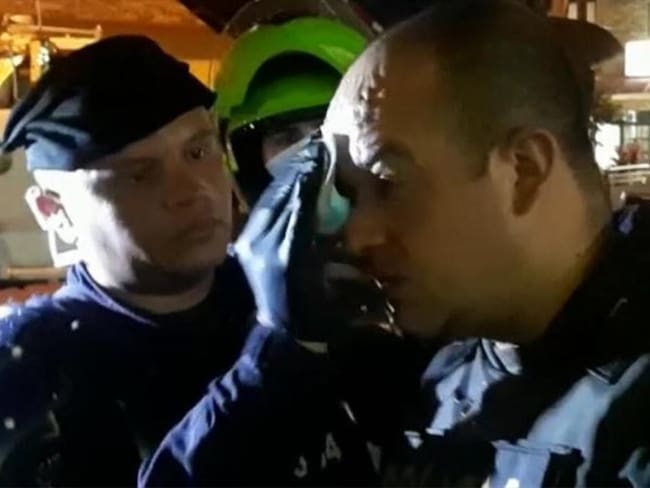 Uniformados heridos en Pereira. Foto: Policía Metropolitana de Pereira