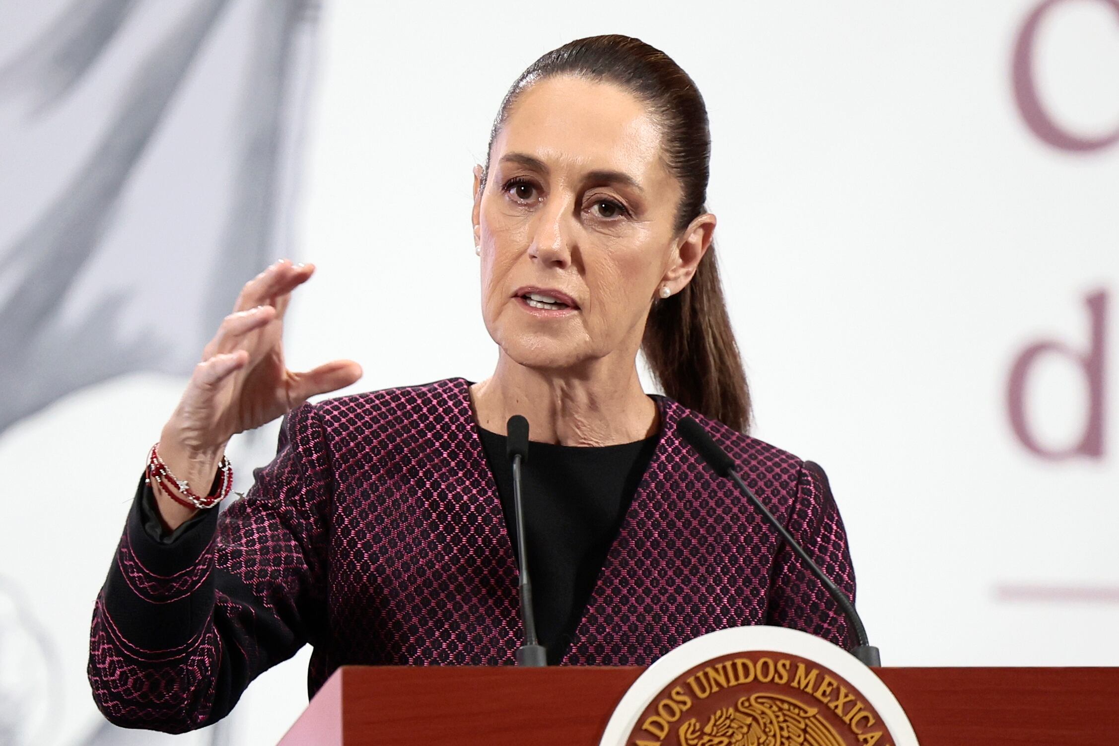 Presidenta de México, Claudia Sheinbaum, habla en rueda de prensa. FOTO: EFE/ José Méndez