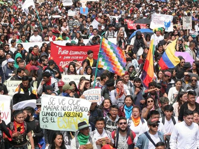 Manifestaciones durante el paro nacional en Colombia. Foto: Colprensa-Leonardo Castro