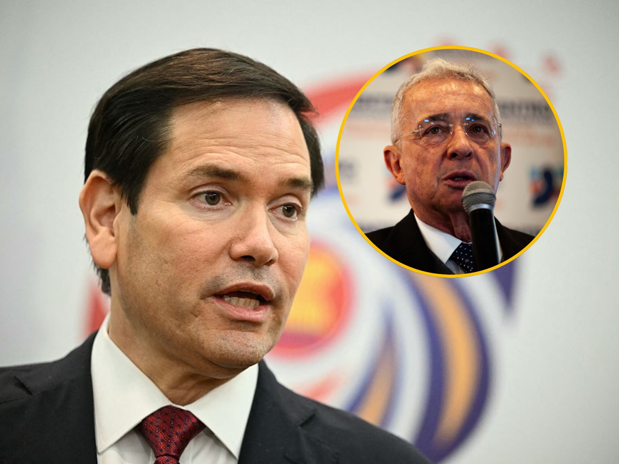 Marco Rubio y Álvaro Uribe. Foto: (Photo by MANDEL NGAN/POOL/AFP via Getty Images) / (Photo by Sebastian Barros/NurPhoto via Getty Images)
