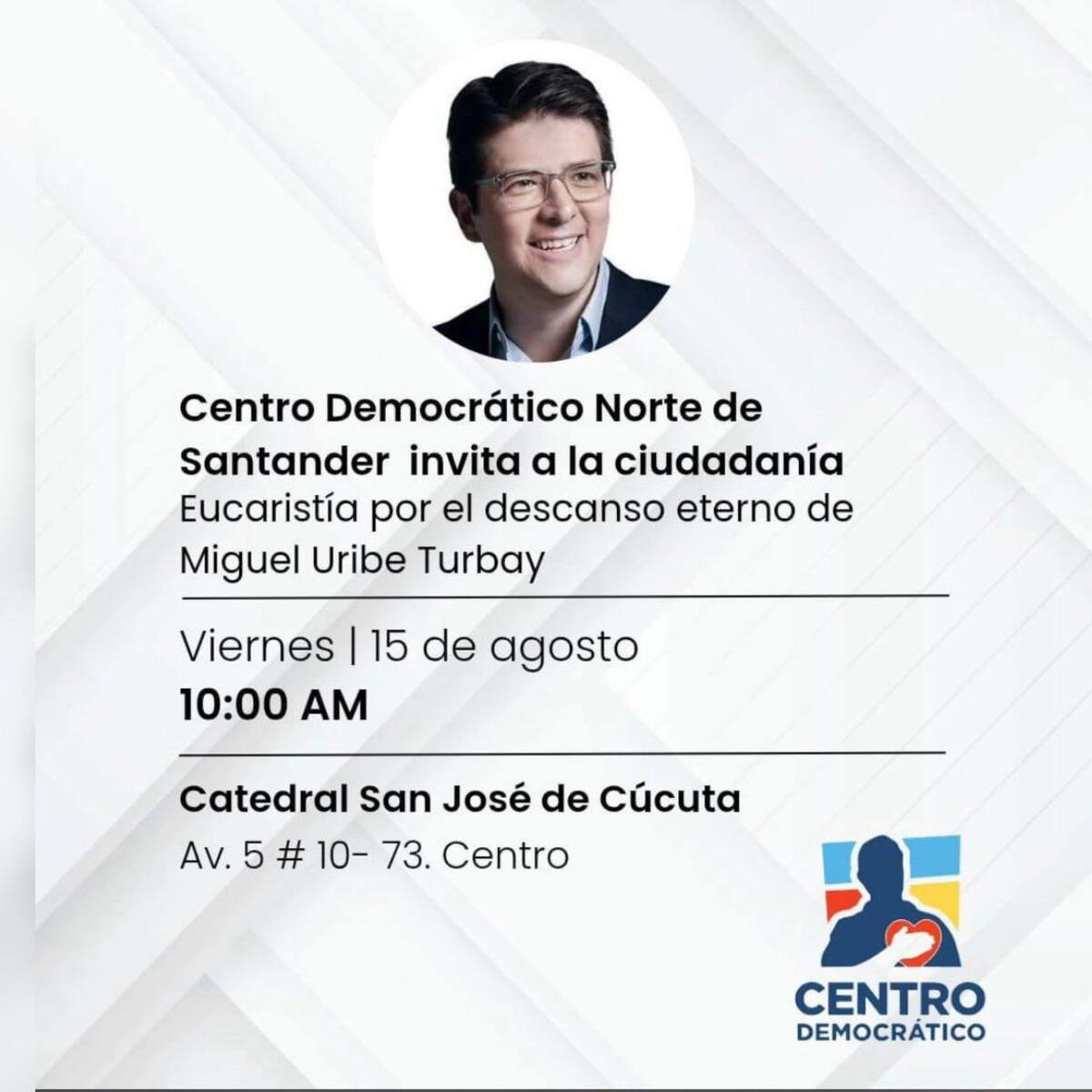 Centro Democrático llevará a cabo una eucaristía este viernes por el eterno descanso de Miguel Uribe