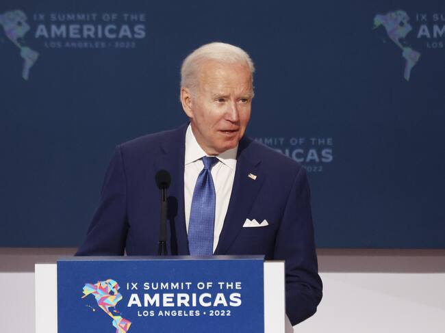 LOS ANGELES, CALIFORNIA - JUNE 09: U.S. President Joe Biden speaks during the Opening Plenary of the IX Summit of the Americas at the Los Angeles Convention Center on June 09, 2022 in Los Angeles, California. Leaders from North, Central and South America traveled to Los Angeles for the summit to discuss issues such as trade and migration. The United States is hosting the summit for the first time since 1994, when it took place in Miami. (Photo by Mario Tama/Getty Images)