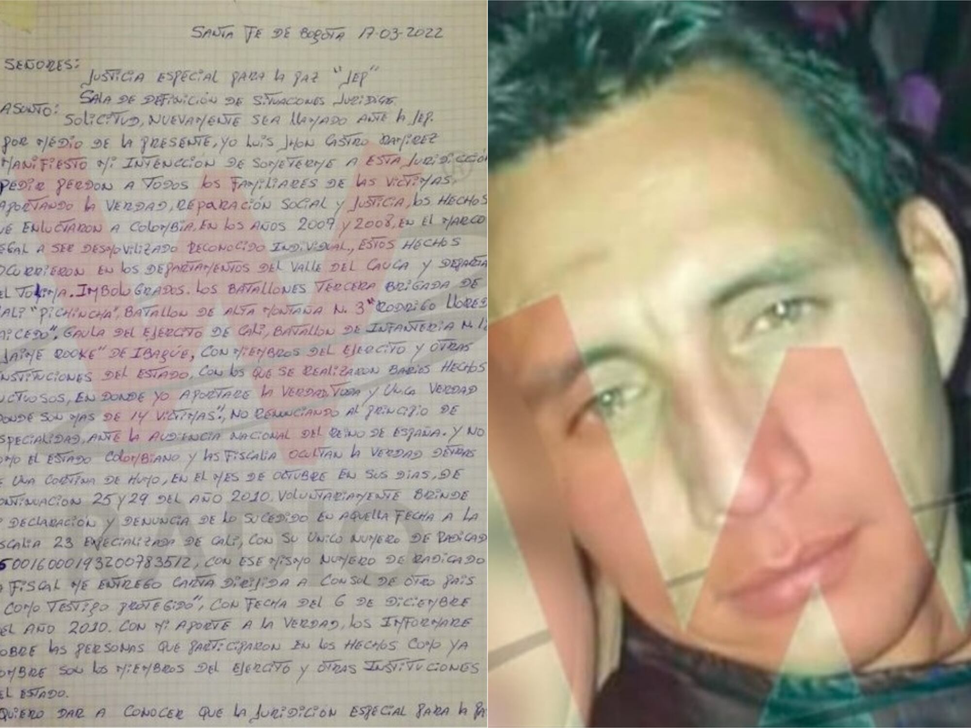 El Zarco a la JEP: “Estado y Fiscalía ocultan la verdad, son más de 14 víctimas”. Foto: W Radio