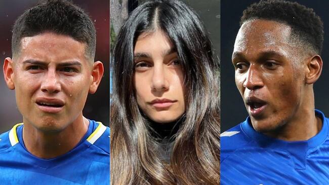 Futbolistas James Rodríguez y Yerry Mina - exactriz de cine para adultos Mia Khalifa. Foto: Robbie Jay Barratt - AMA/Getty Images – Instagram: @miakhalifa - Chloe Knott - Danehouse/Getty Images