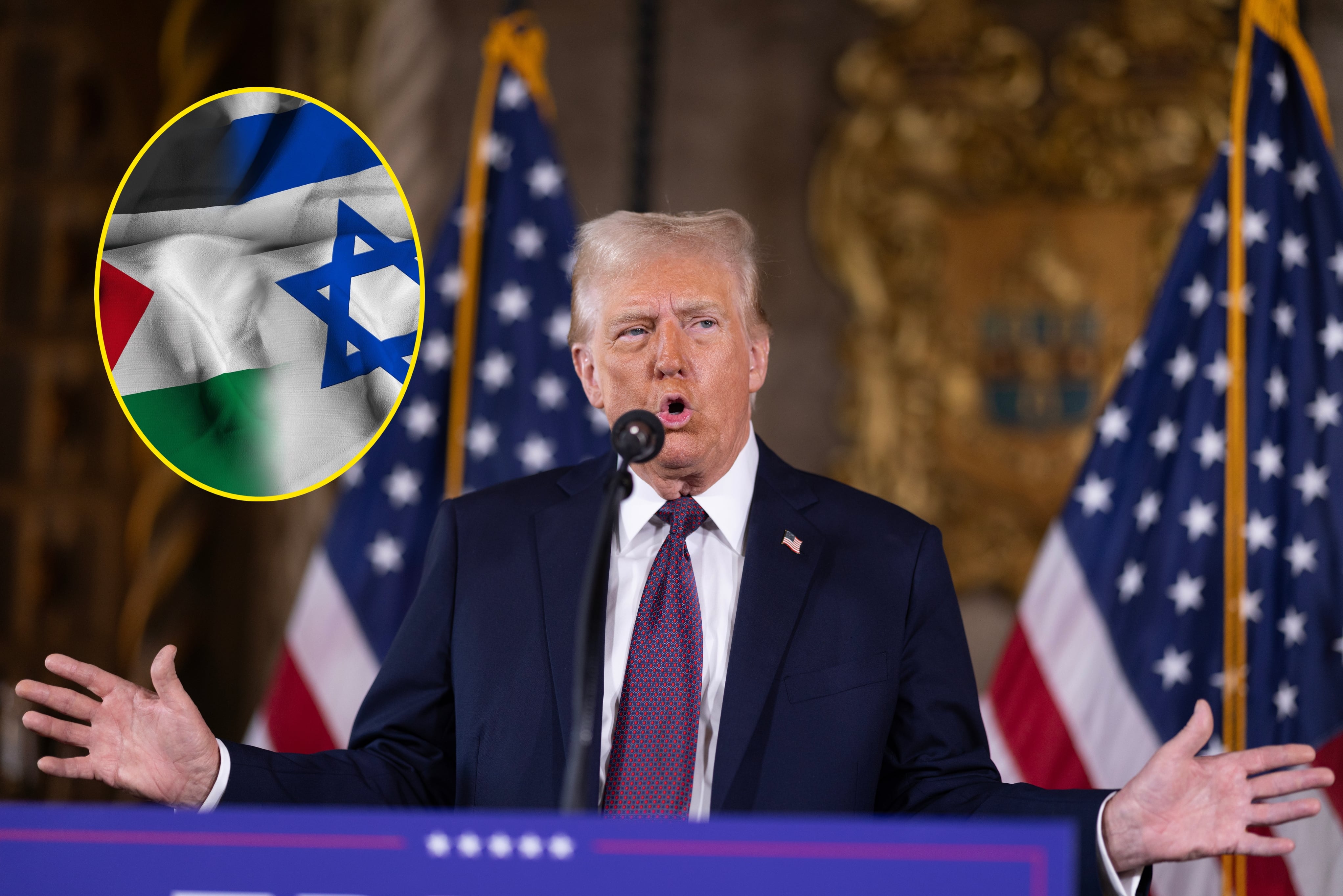 Donald Trump | Foto: Scott Olson/Getty Images. Imagen de referencia de las banderas de Israel y Palestina. | Foto: Getty Images.