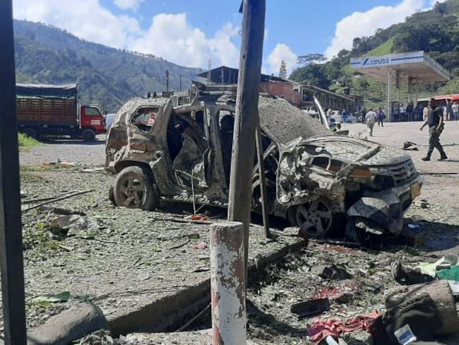 Afectaciones tras ataque en el puesto de control de la Policía de Carreteras de Cañasgordas, Antioquia. Foto: Cortesía Guardianes Antioquia