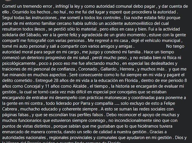 Publicación alcalde chileno Jorge Roa. Foto: Captura Facebook