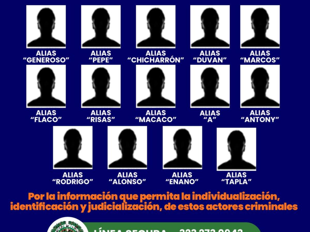 Montería: lanzan cartel de 14 integrantes del Clan del Golfo que estarían detrás del ‘plan pistola’