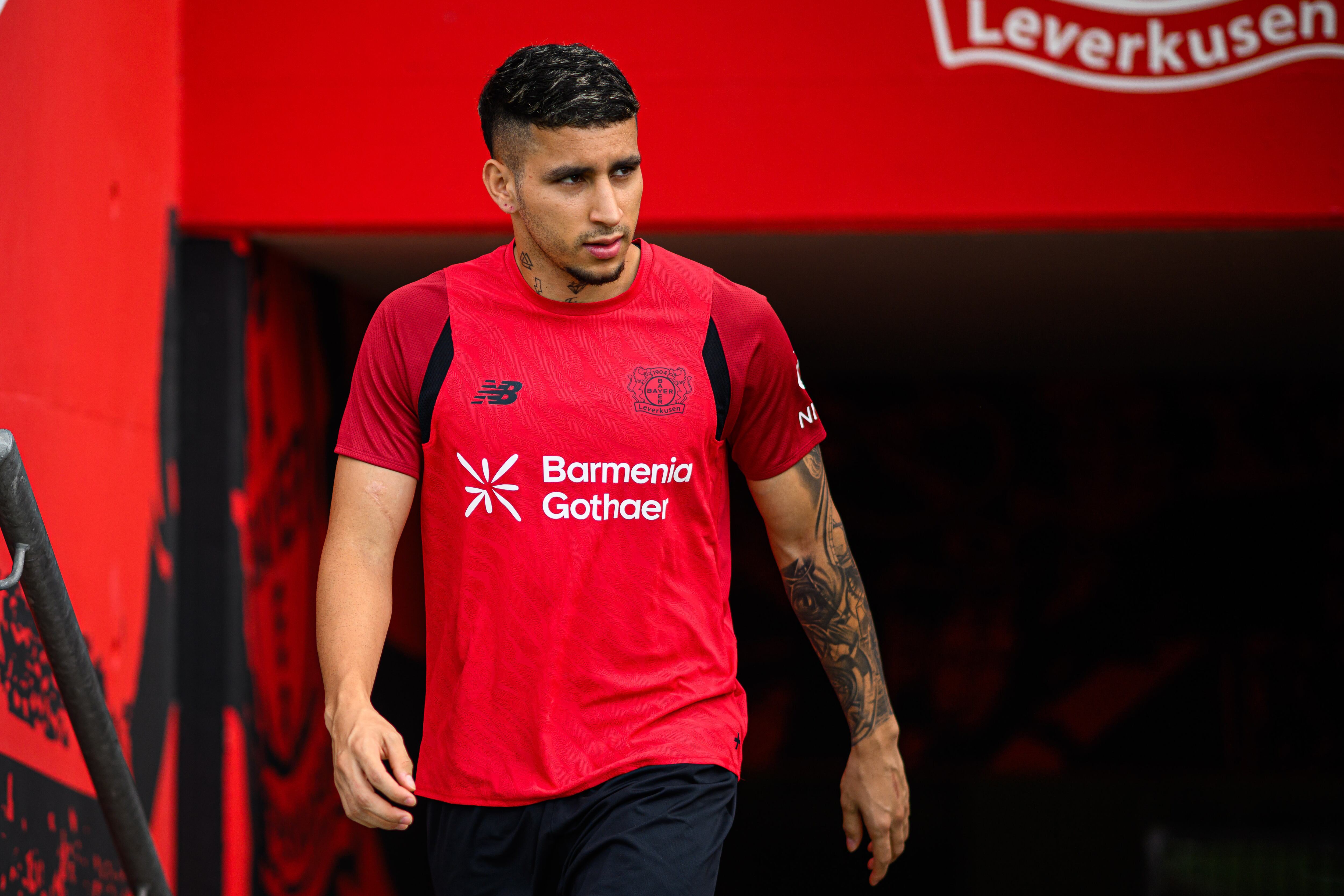 Gustavo Puerta en el BayArena en agosto de 2025. FOTO: Jörg Schüler/Bayer 04 Leverkusen vía Getty Images