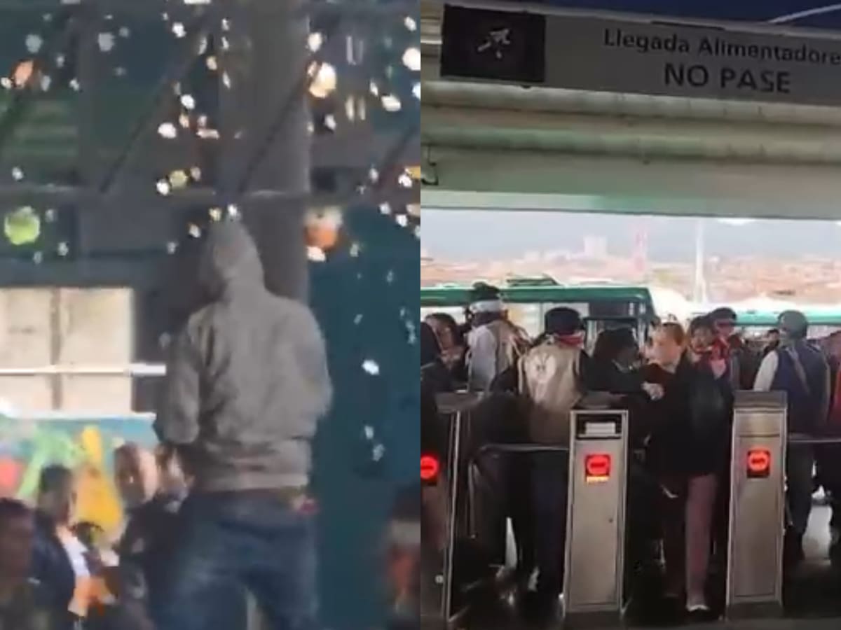 Video: encapuchados se tomaron el Portal 20 de Julio de TransMilenio en Bogotá