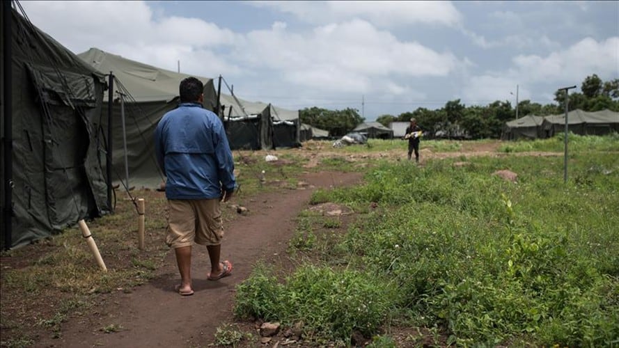 Migrantes nicaragüenses en el Centro de Atención Temporal de Migrantes (CATEM), en la ciudad de La Cruz, Costa Rica. Foto: Agencia Anadolu
