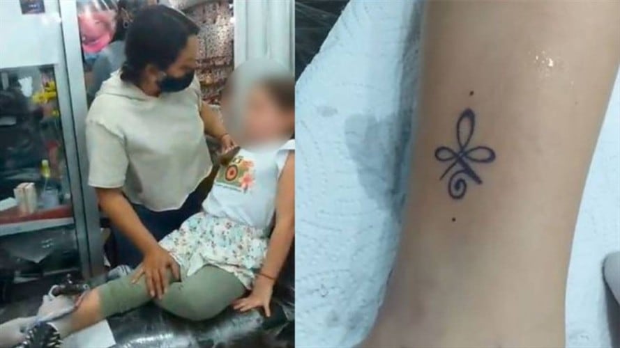 Niña fue obligada a tatuarse. Foto: Captura de video.