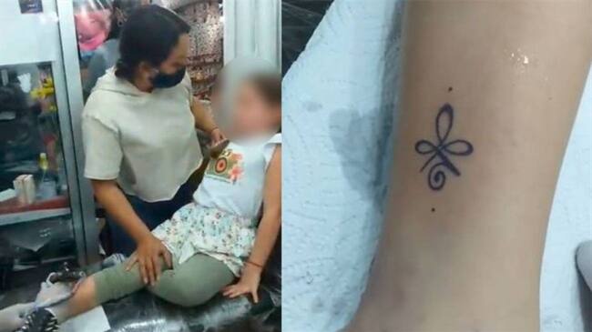 Niña fue obligada a tatuarse. Foto: Captura de video.