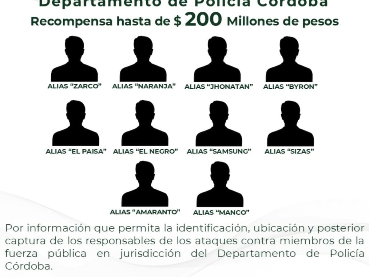 Autoridades lanzan cartel de 10 presuntos responsables del ‘plan pistola’ en Córdoba
