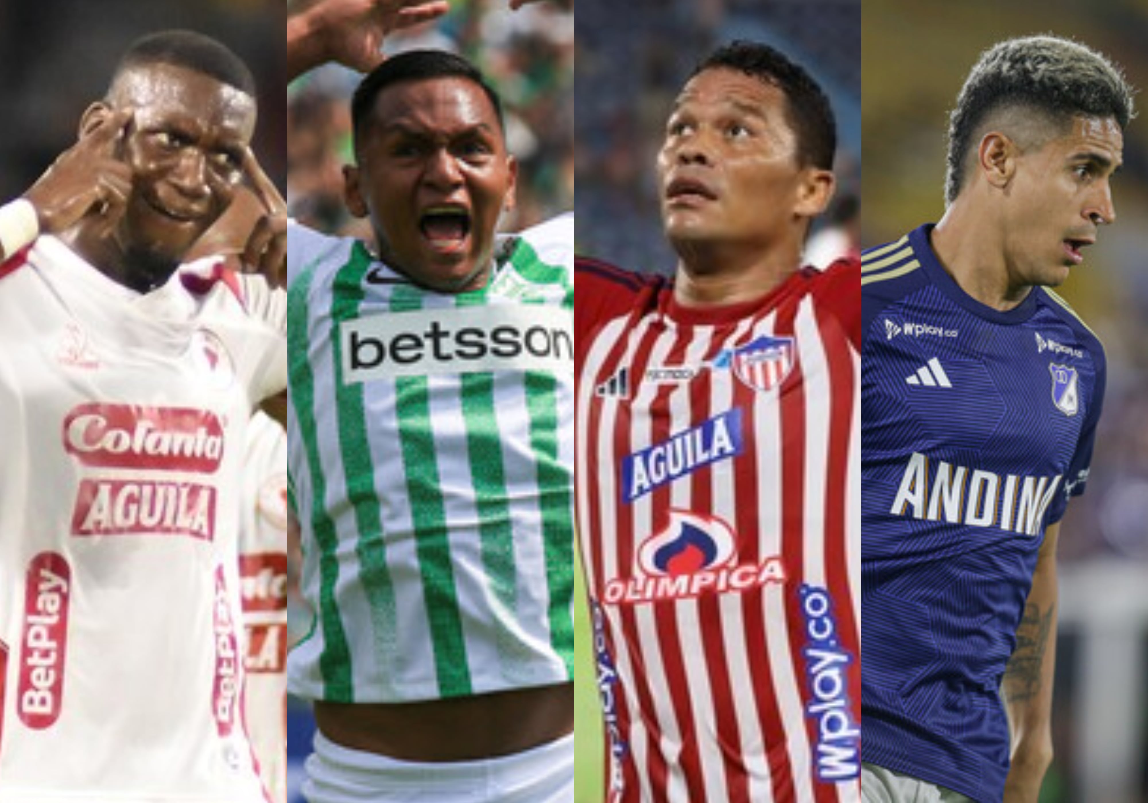 Brayan Medina, Alfredo Morelos, Carlos Bacca, Daniel Cataño. Foto: (Colprensa - Jorge Cuellar) / (Colprensa - Catalina Olaya) / (Colprensa: Jairo Kassiani Valdez) / (Colprensa - Cristian Bayona).